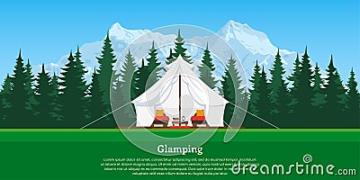 Glamping concept banner Vector Illustration